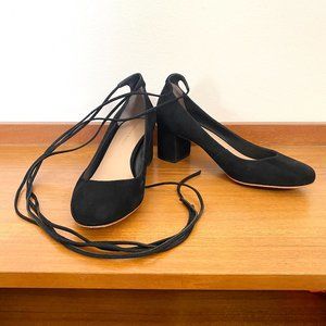 Loeffler Randall 'Clara' Ankle Tie Black Suede Pumps Size 7